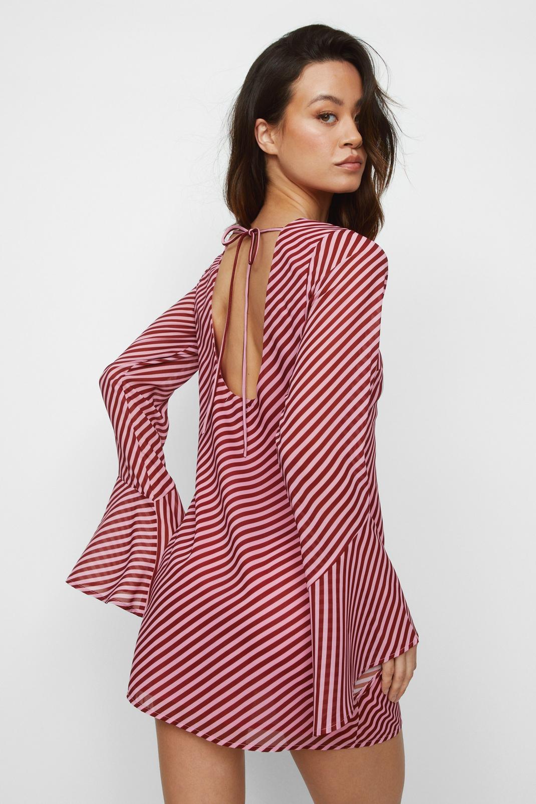 Pink Stripe Flute Sleeve Mini Dress image number 1