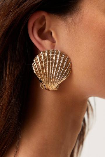 Gold Metallic Oversized Shell Earrings
