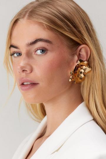 Gold Metallic Oversized Flower Earrings