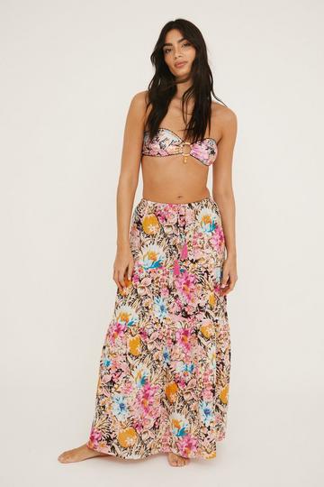 Cotton Pineapple Low Rise Tassel Maxi Beach Skirt pink