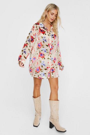 Devore Oversized Sheer Floral Shirt nude