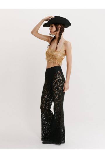 Black Lace Sheer Flare Pants