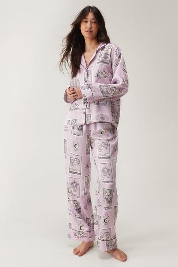 Satin Tarot Card Oversized Pajama Pants Set mauve