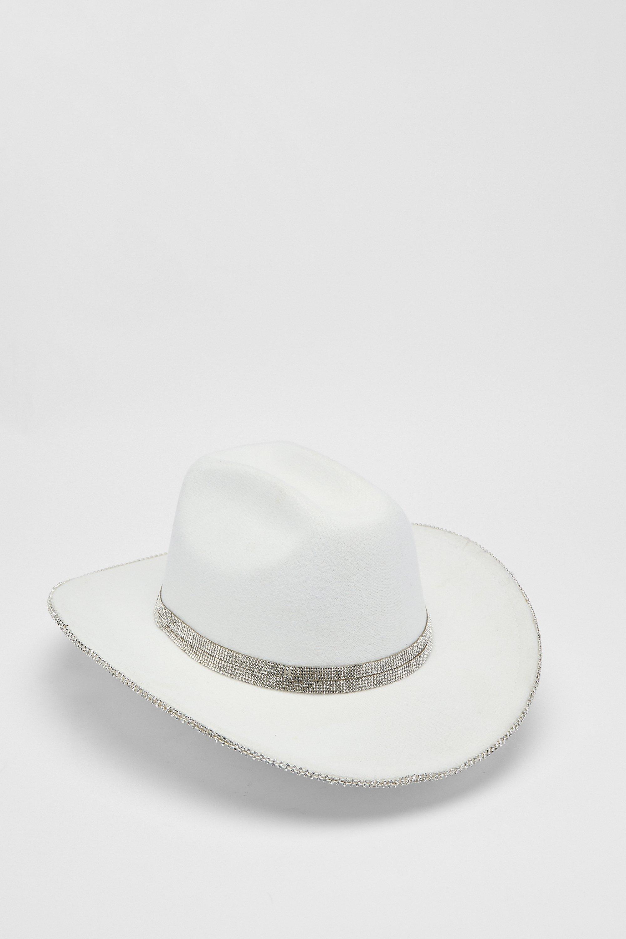 White Glitter Cowboy Hat with rhinestone trim White Glitter Cowboy Hat with rhinestone trim