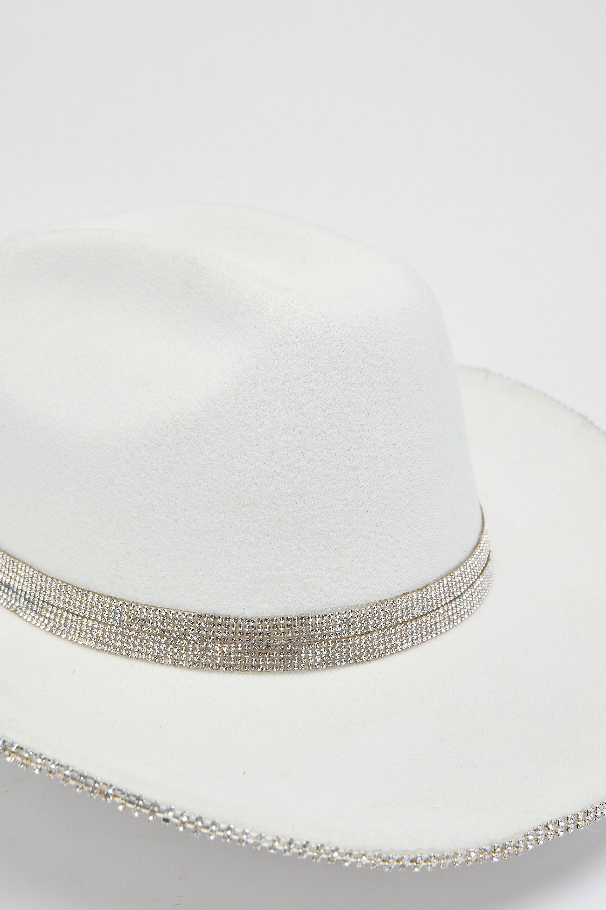 White Glitter Cowboy Hat with rhinestone trim White Glitter Cowboy Hat with rhinestone trim