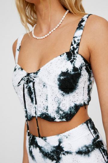 Tie Dye Printed Lace Up Broderie Corset Top mono