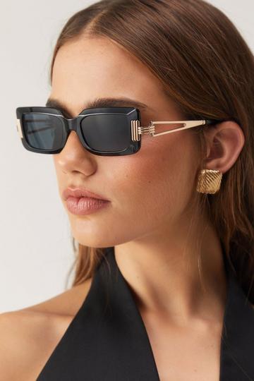 Black Rectangular Gold Trim Sunglasses
