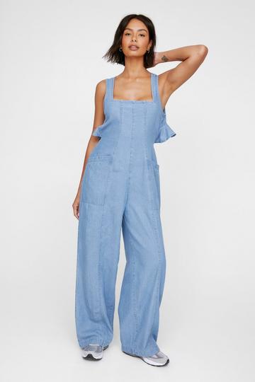 Chambray Frill Back Jumpsuit authentic midwash