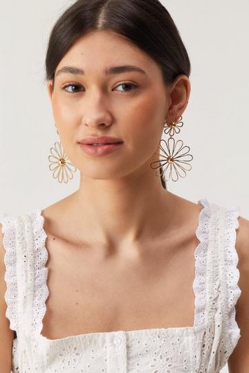 Gold Metallic Flower Drop Earrings