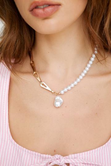 Pearl & Chain Necklace white