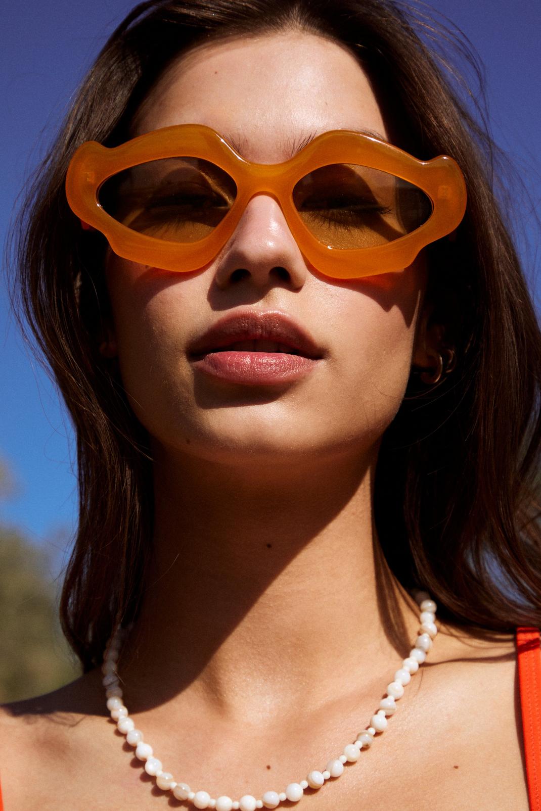 Orange Round Abstract Coloured Lens Sunglasses image number 1