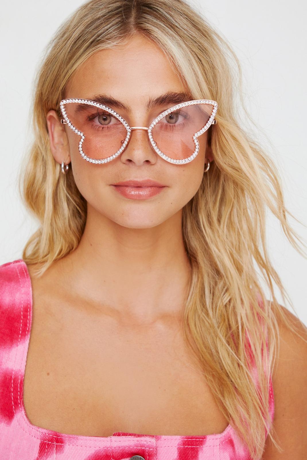 Pink Diamante Trim Butterfly Sunglasses image number 1
