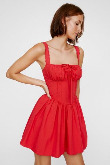 Corset Lace Trim Skater Mini Dress red