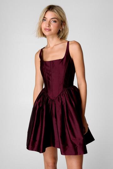 Corset Laced Back Mini Dress berry