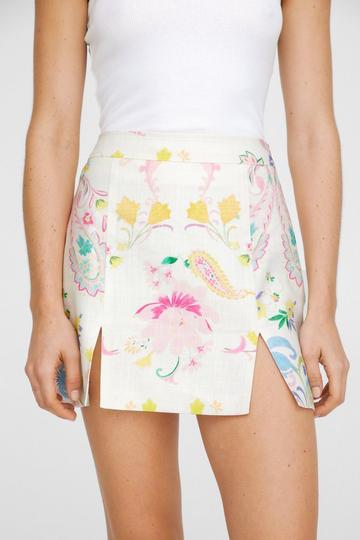 Premium Floral Linen Mini Skirt multi