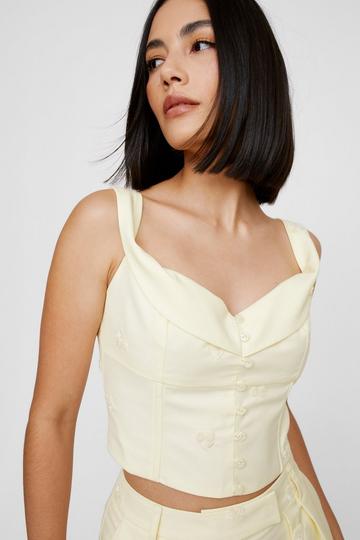Embroidered Cherry Tailored Corset Top lemon