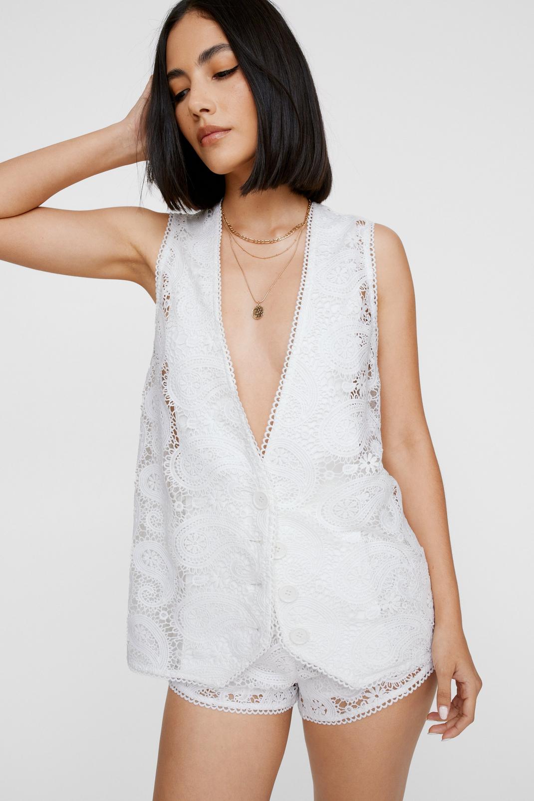 Ivory Premium Tailored Lace Vest  image number 1