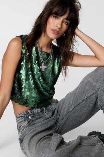 Disc Sequin Tank Crop Top emerald