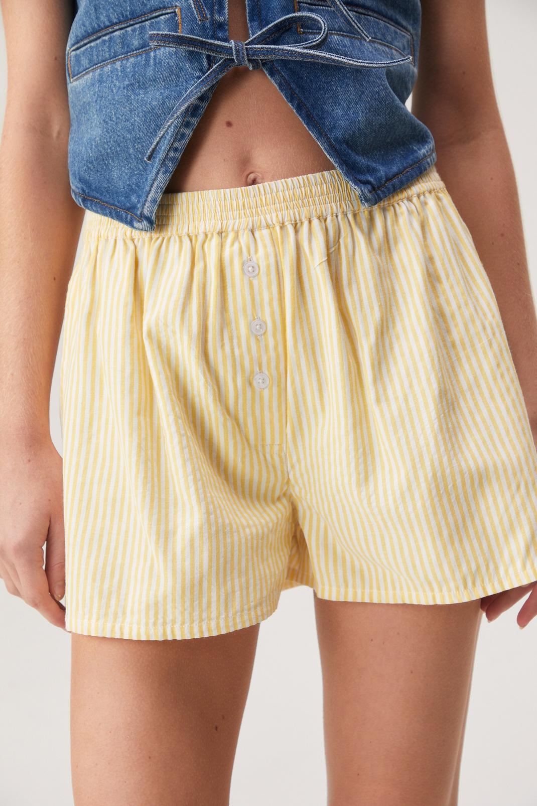 Yellow Stripe Button Elasticated Shorts image number 1