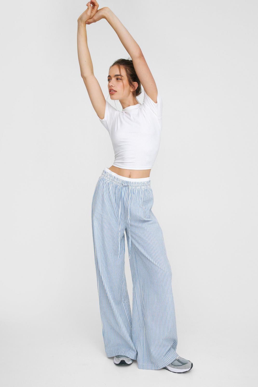 Blue Stripe Double Waistband Casual Pant image number 1