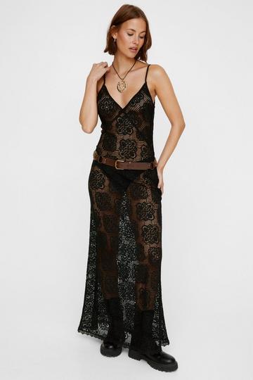 Black Lace Strappy Maxi Slip Dress