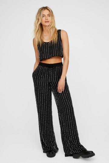 Stud Hand Beaded Relaxed Leg Trouser black