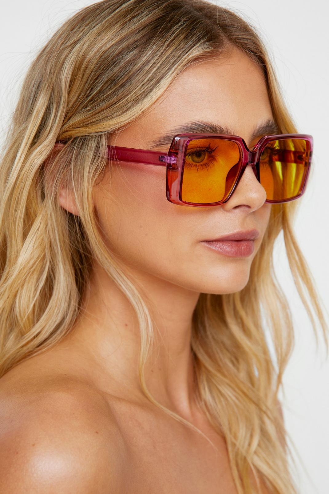 Pink Squared Colored Lens Sunglasses image number 1