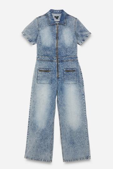 Plus Denim Short Sleeve Jumpsuit authentic midwash