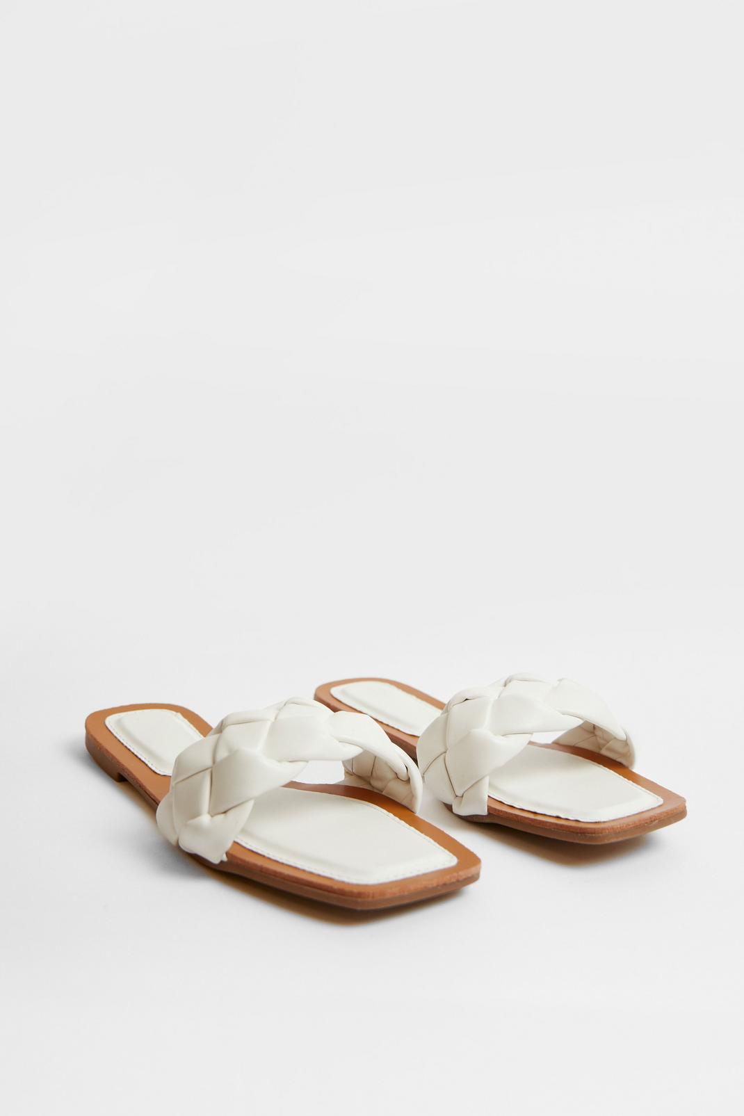 White Faux Leather Woven Sandals image number 1