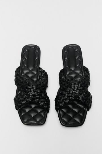 Black Faux Leather Woven Cross Front Sandals