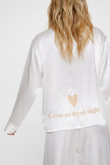 Satin Love At First Sight Embroidered Pajama Pants Set ivory