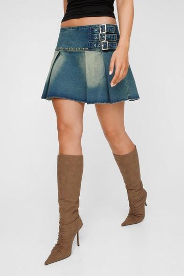 Brown Faux Suede Rouch Pointed Toe Knee High Boots