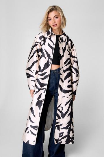 Premium Zebra Satin Twill Maxi Coat zebra