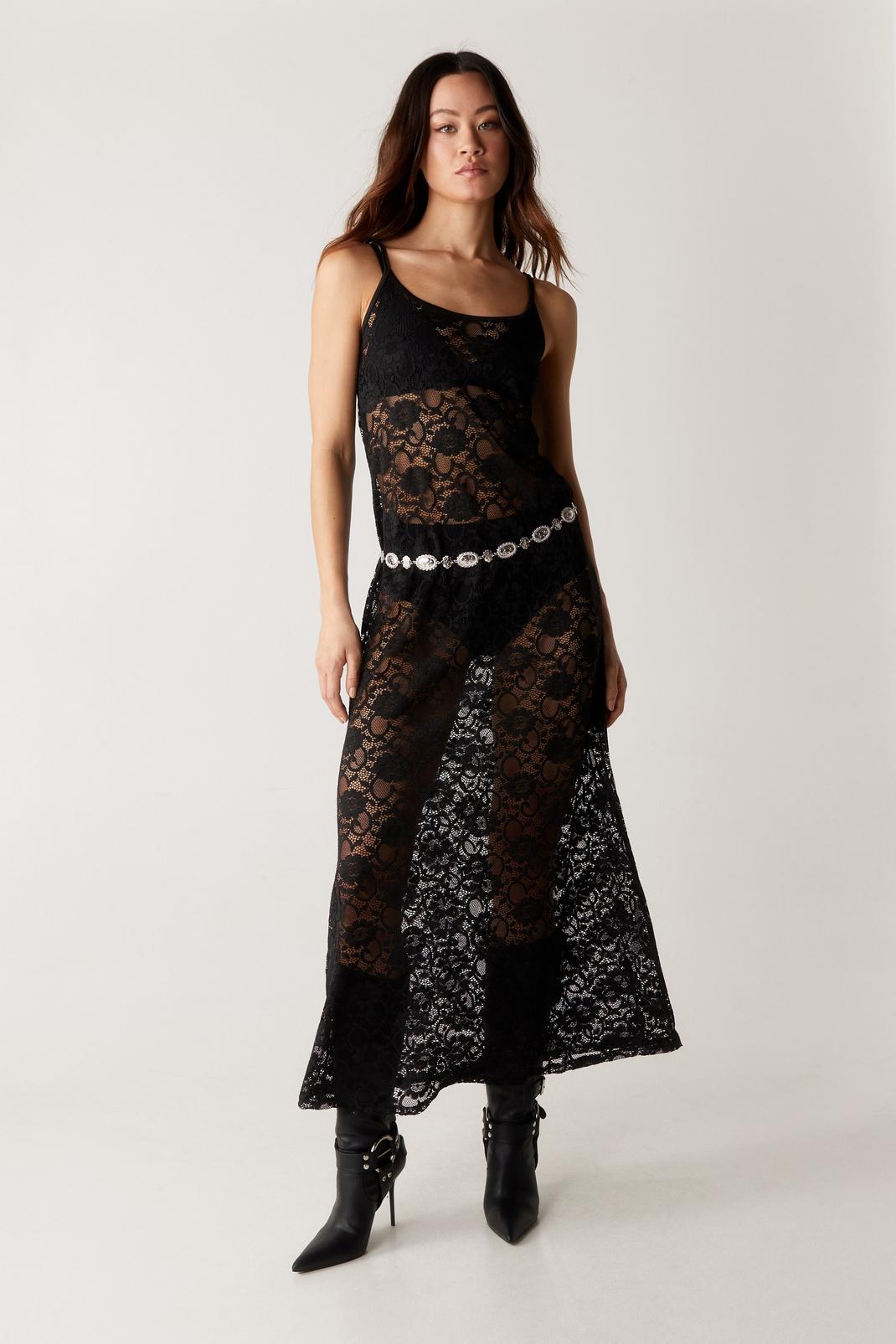 Black Lace Maxi Cami Dress image number 1