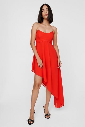 Red Corset Bandeau Asymmetric Hem Dress