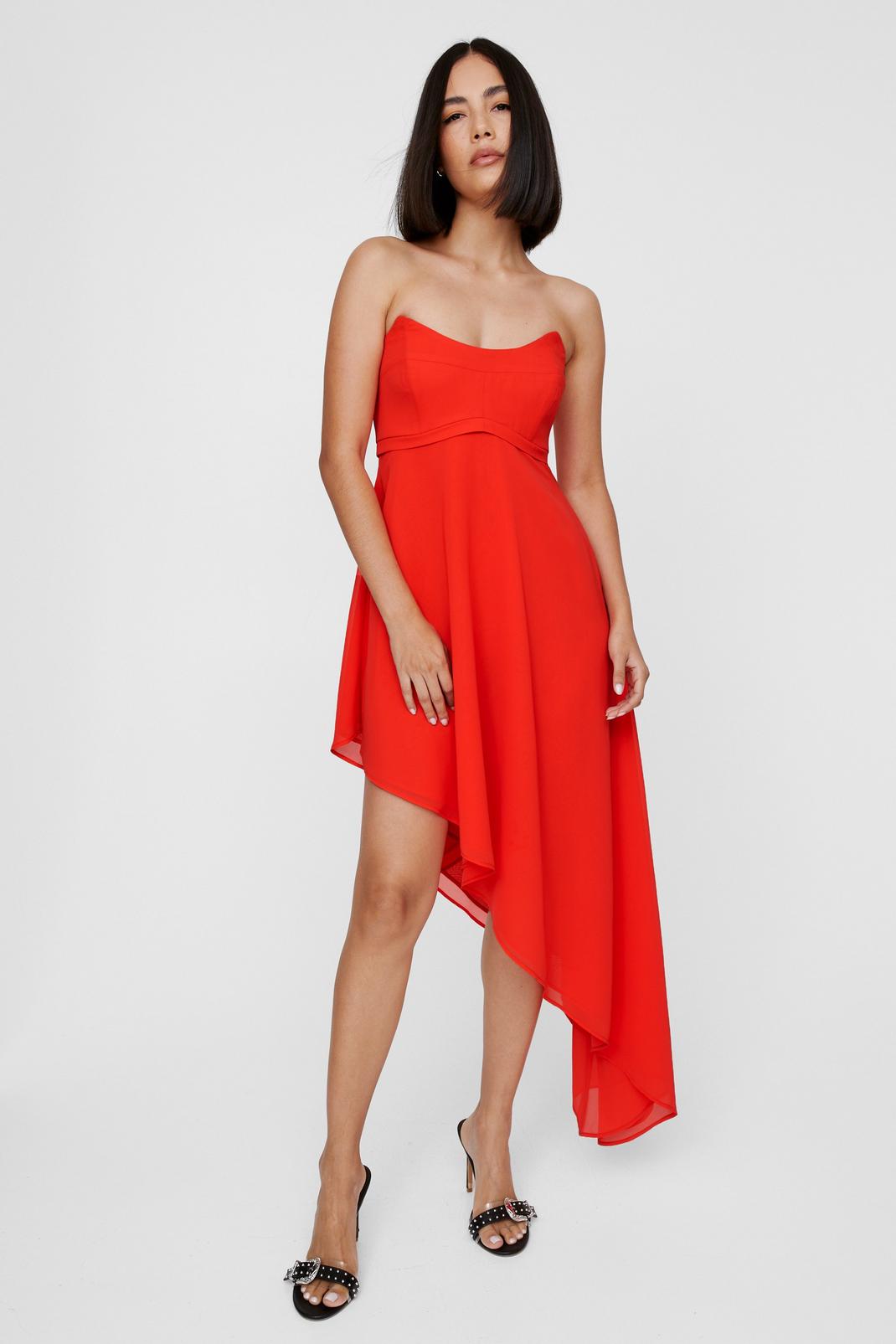 Red Corset Bandeau Asymmetric Hem Dress image number 1