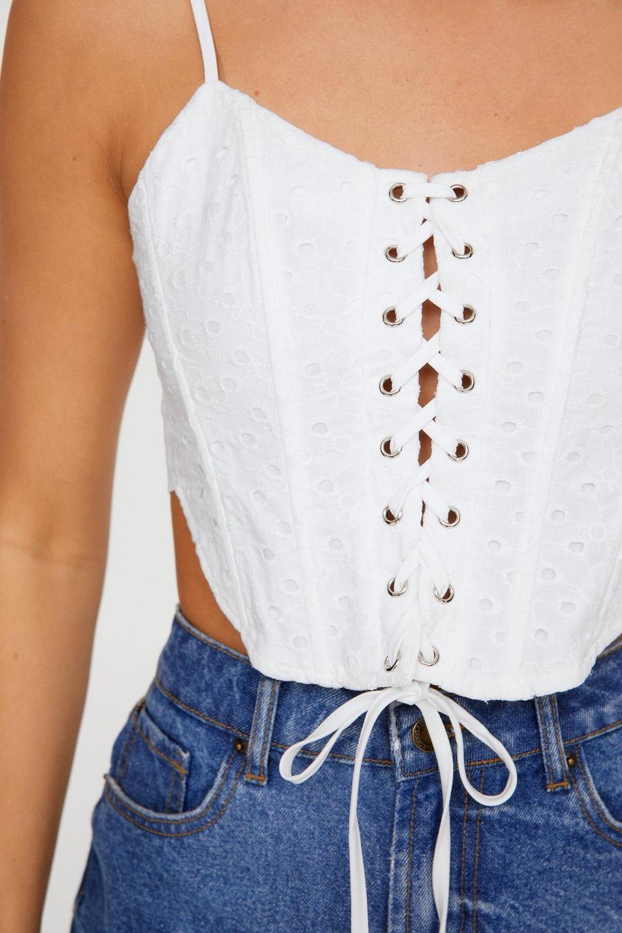 Broderie Lace Up Bow Back Corset Top
