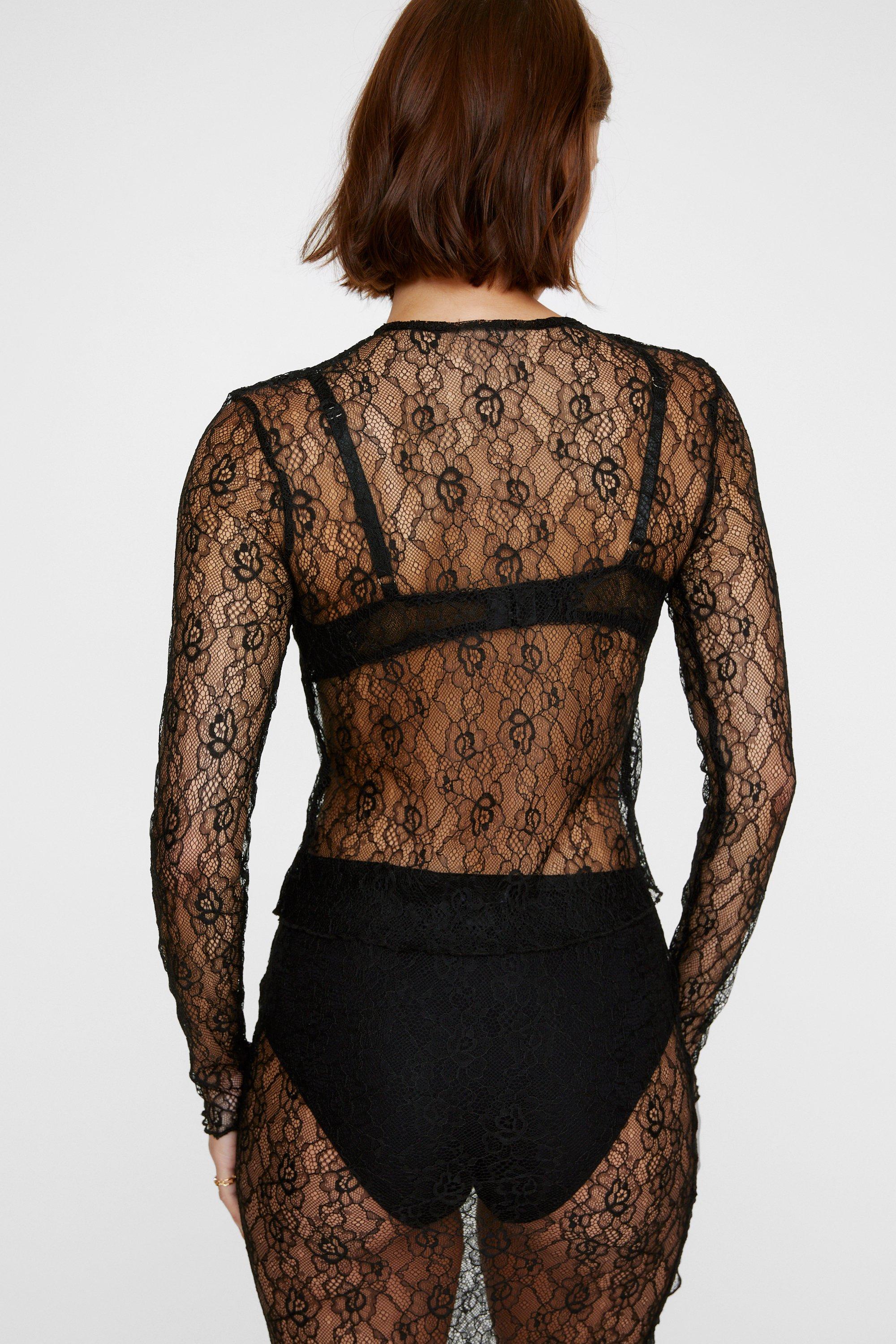 Long Sleeved Mesh Tie Front Cut Out Detail Top Nasty Gal