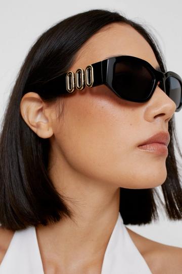 Round Gold Side Trim Detail Sunglasses black