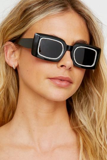 Black Oversized Embellished Square Sunglasses