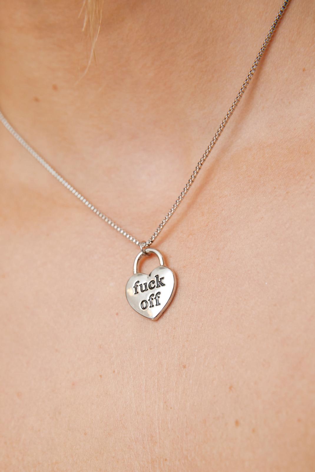 Silver Fuck Off Heart Necklace image number 1