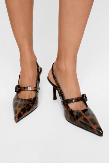 Brown Faux Leather Leopard Sling Back Pointed Court Heels