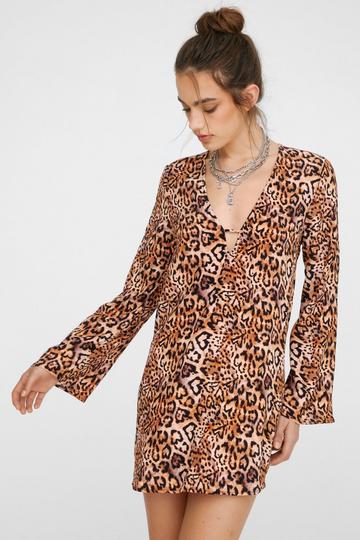 Animal Multi Heart Leopard Print Plunge Smock Dress