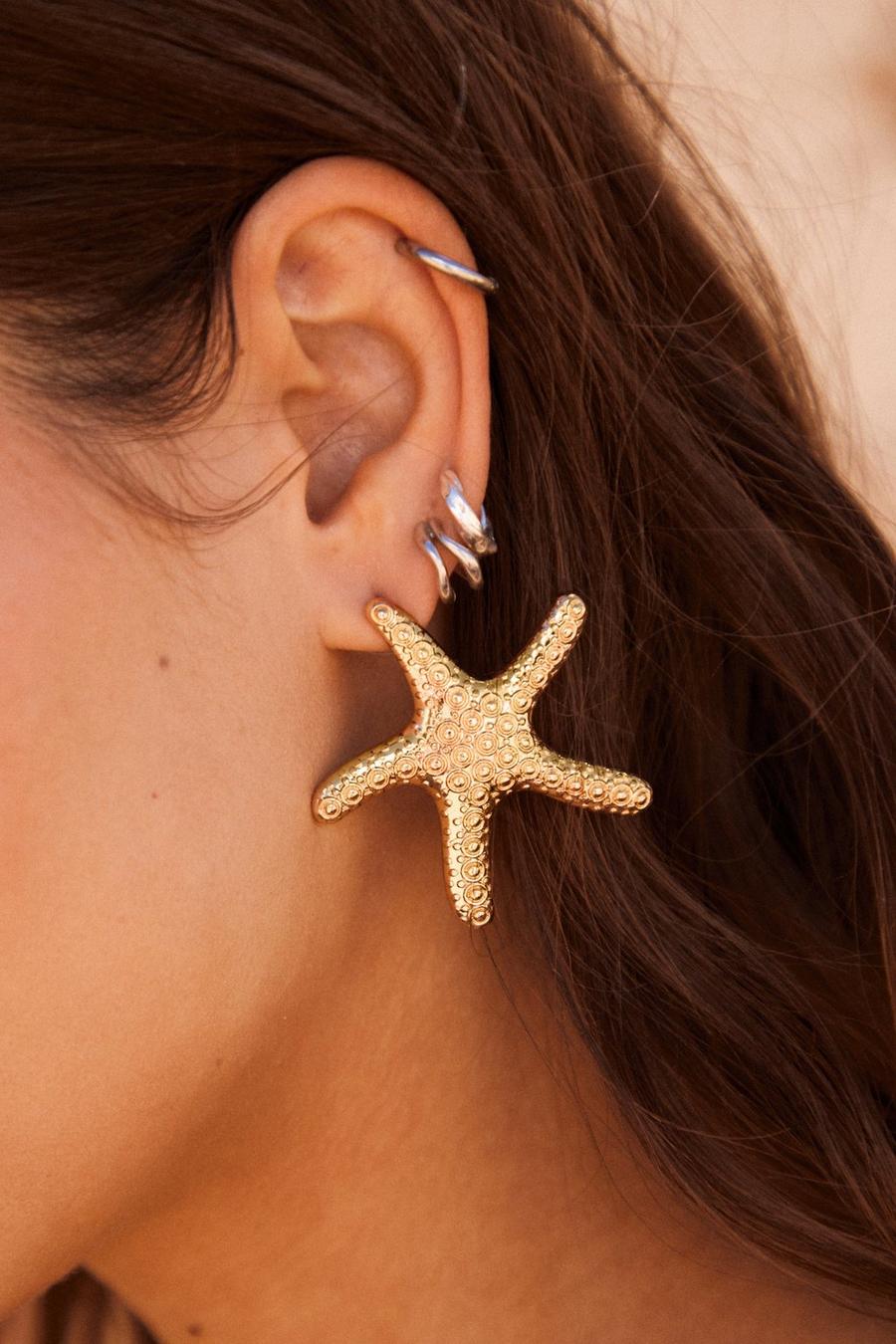 Oversized Textured Star Fish Earrings 