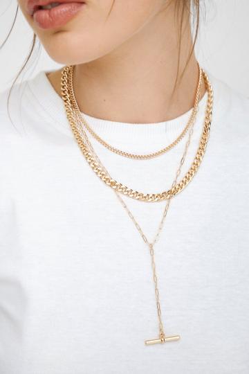 Gold Metallic 3 Layered Chain Necklace