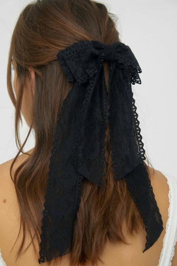 Floral Lace Double Layered Hair Bow black