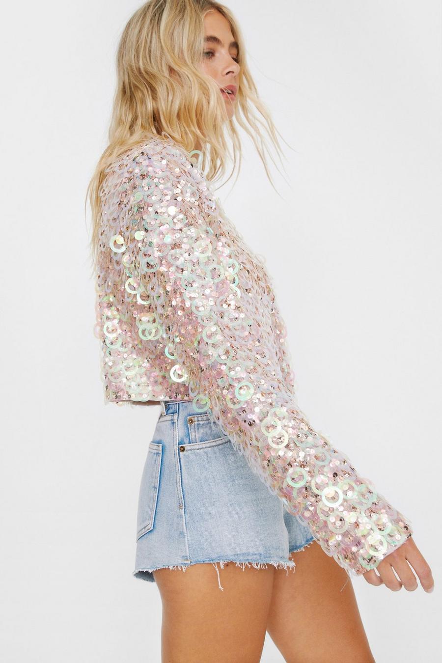 All Over Hand Embellished Sequin Cut Out Disc Jacket