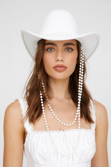 Pearl Chain Western Hat white