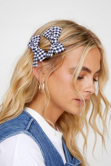 Gingham 2 Pack Bow Hair Clips mono
