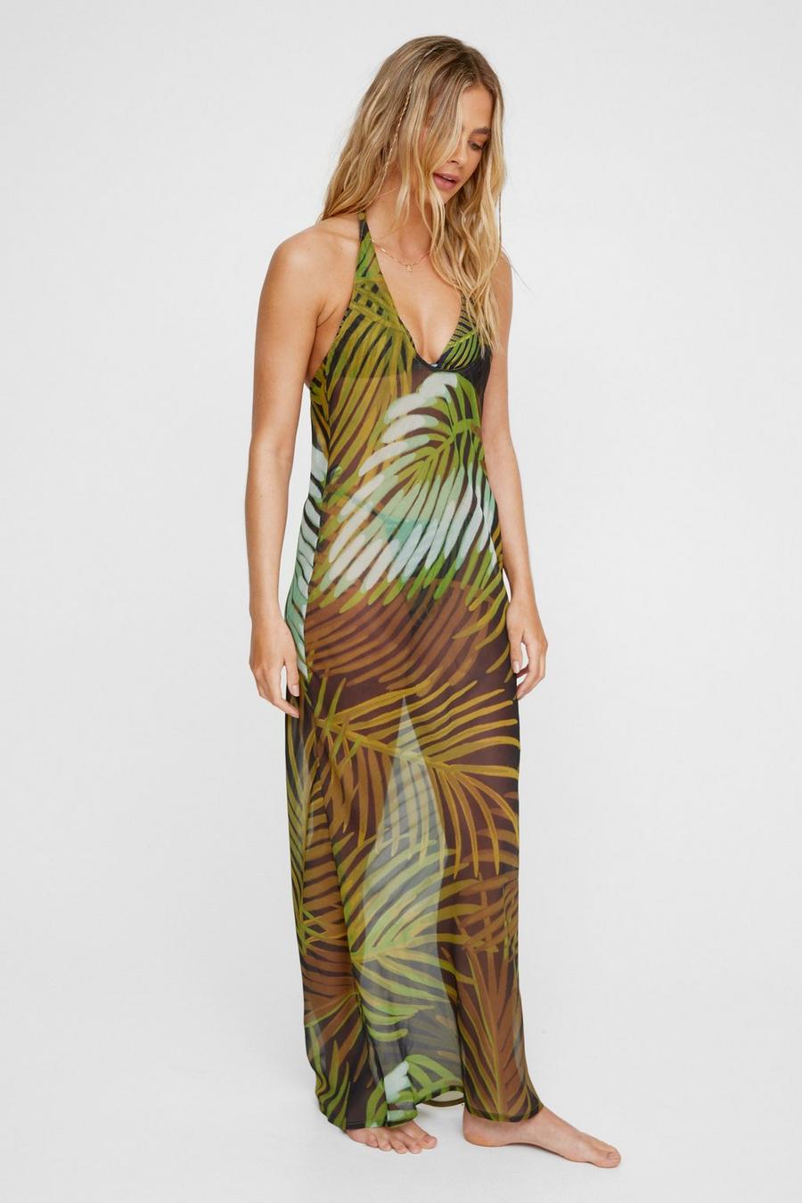 Palm Leaf Sheer Maxi Beach Dress